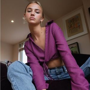 Zara Houndstooth Polo Crop Top